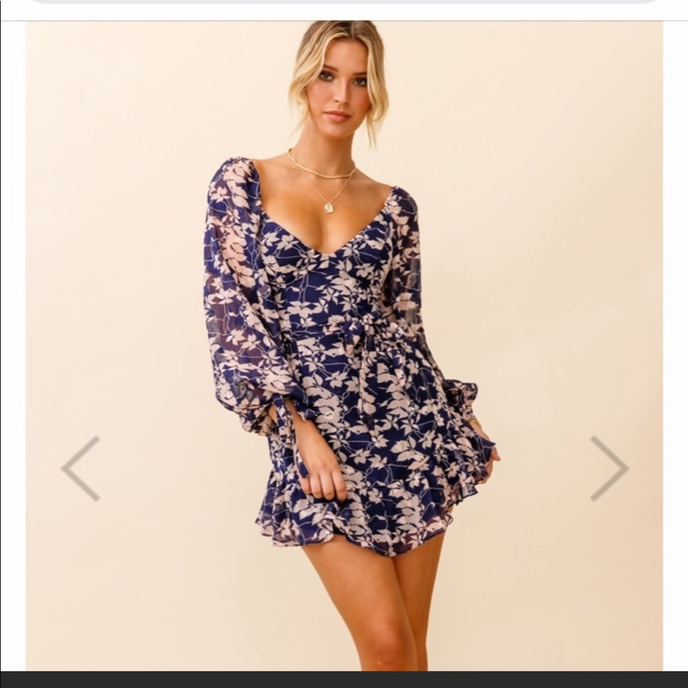 Selfie Leslie Navy Balloon Sleeve Dress NWT